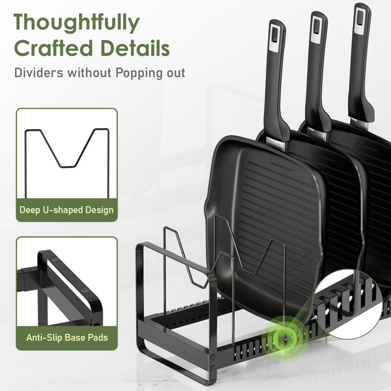 MUDEELA Pot Rack Pan Organizer inside Cabinet - Expandable Pot Lid Organizer for Cabinet with 12 Adjustable Dividers, Cutting Board Organizer Holder Baking Rack Kitchen Cabinet Storage Organization - Image 3
